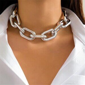 Women Chunky Punk  Silver Dainty Simple Choker Necklace